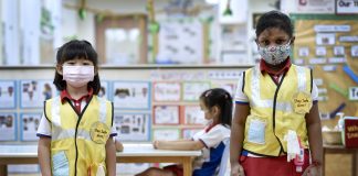 How Children Learn to Stay One Metre Apart Through Games and Butterfly Wings Yu Hsin Ying, 5, (left), and Lirthika Karthigayan, 6, are Stay Safe Heroes at PCF Sparkletots Braddell Heights. Stay Safe Heroes were introduced to all PCF Sparkletots preschools in June.